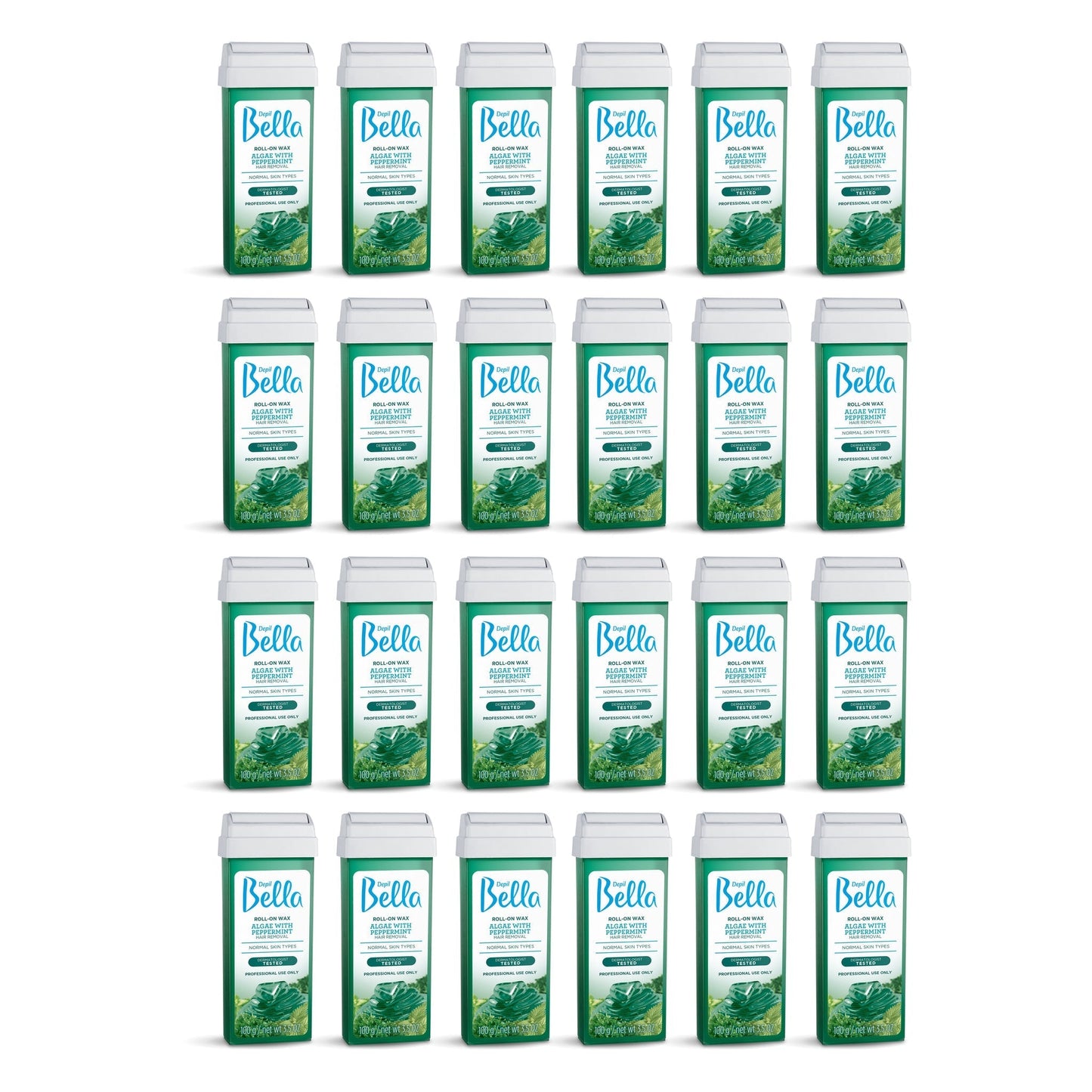 Depil Bella Roll-On Algae with Peppermint Wax Hair Removal Cartridges 3.52Oz (24 Units )