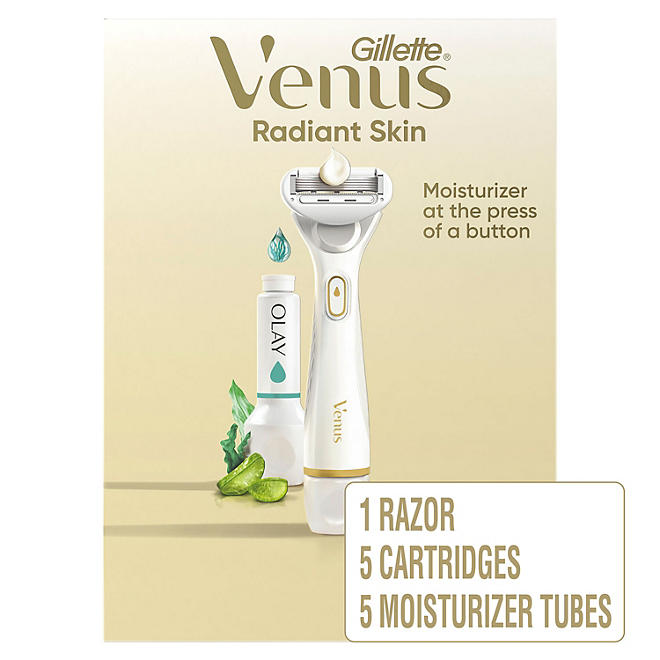 Venus Radiant Skin Razor for Women (1 Razor Handle, 5 Refills, 5 Olay Moisturizers)