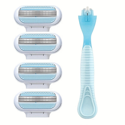 Skin-Saving 3-Layer Manual Razor for Women - Classic Design with 4 Blades for Smooth Shaving and Replacement Refills