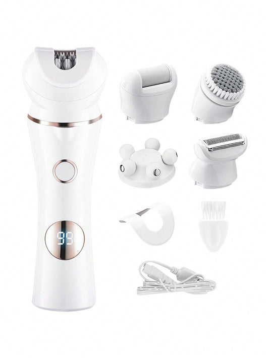 A 5-In-1 Professional Multi-Purpose Electric Hair Remover For Ladies, Driven By High Power Motor, Durable By USB Direct Strike, High Performance, IPX6 Waterproof, Easier To Replace And Clean, With Pink And Gold Colors, Equipped With Five Cleaning