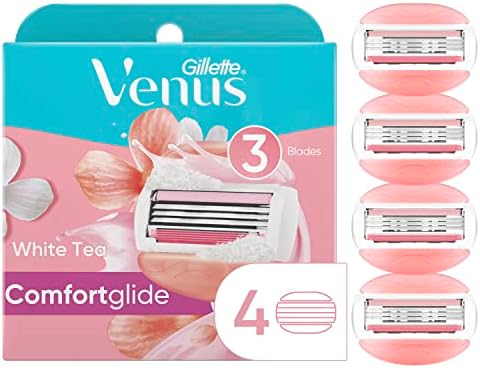 Gillette Venus ComfortGlide Womens Razor Blade Refills, 4 Count, White Tea Scented Gel Bar Protects Against Skin Irritation