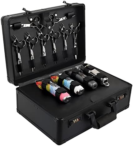 Kinglioncase Barber Case Clipper Bag Black, Hair Kit Tool Box Aluminum Organizer with Portable Handle and Secure Numlock for Scissors, Clippers, Barber Supplies 15.8" x 11" x 6.5"
