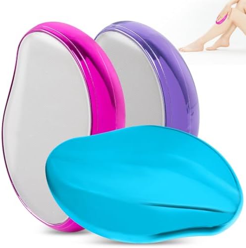 3PCS Crystal Hair Eraser,Painless Exfoliation Hair Removal Tool for Arms Legs Back Reusable Crystal Hair Remover Device Portable Epilator for Women and Men（Pink,Blue and Purple）