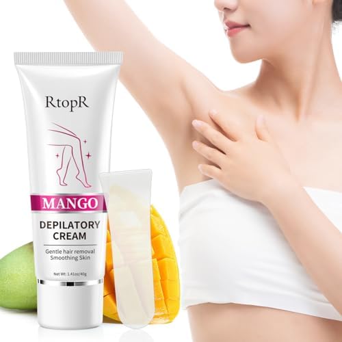 RtopR Hair Removal Cream Sensitive Skin, Hair Removal Cream for Women, Natural and Painless & Gentle, Smooths and Softens Skin on Arms, Legs & Underarms, with a Plastic Wiper