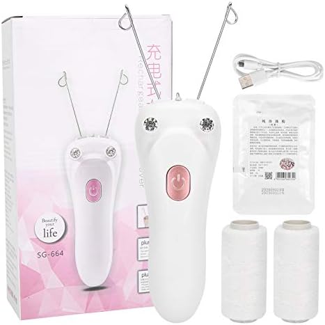 Threading Hair Removal Epilator, Electric Physical Threading Facial Body Hair Removal Epilator for Women, USB Hair Removal Machine with 2 Cotton Thread for Remove Eyebrow Lip Chin Cheeks Hair(Pink)