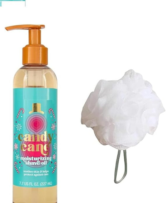 Gift set : Tree Hut Bare Candy Cane Hydrating & Moisturizing Shave Oil, 7.7 fl oz and Loofah. (2 items)