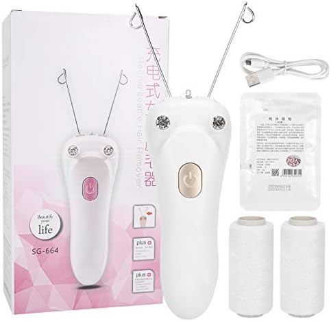 Ladies Facial Hair Remover Electric Women's Beauty Epilator, Cordless Electric Facial Threading Hair Removal for Women, Rechargeable Face Hair Remover Cotton Thread Epilator(Gold)