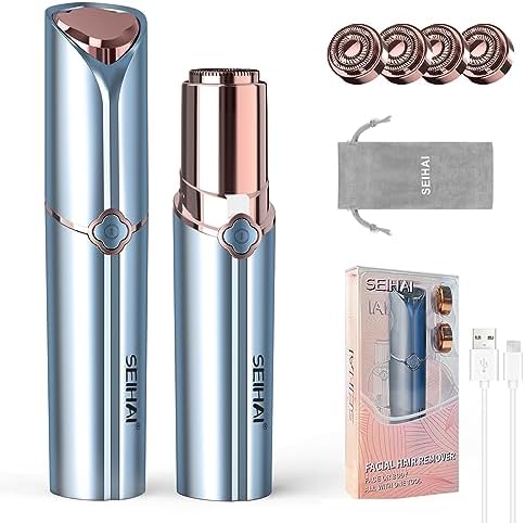 SEIHAI Hair Removal Device(2023 Deluxe), Facial Hair Removal for Women, Rechargeable Hair Remover/face shavers, Facial Hair Remover for Upper Lip, Chin, Included 4 x Replacement Heads
