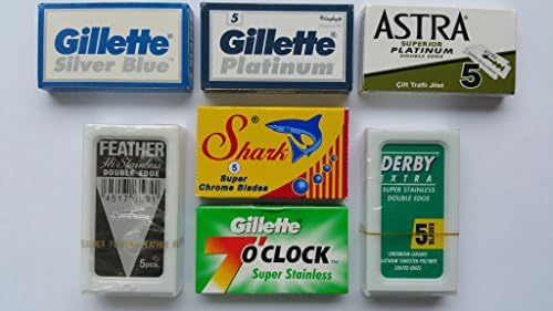 35 FEATHER 7 O'clock SHARK ASTRA SILVER BLUE DERBY Blade Sampler
