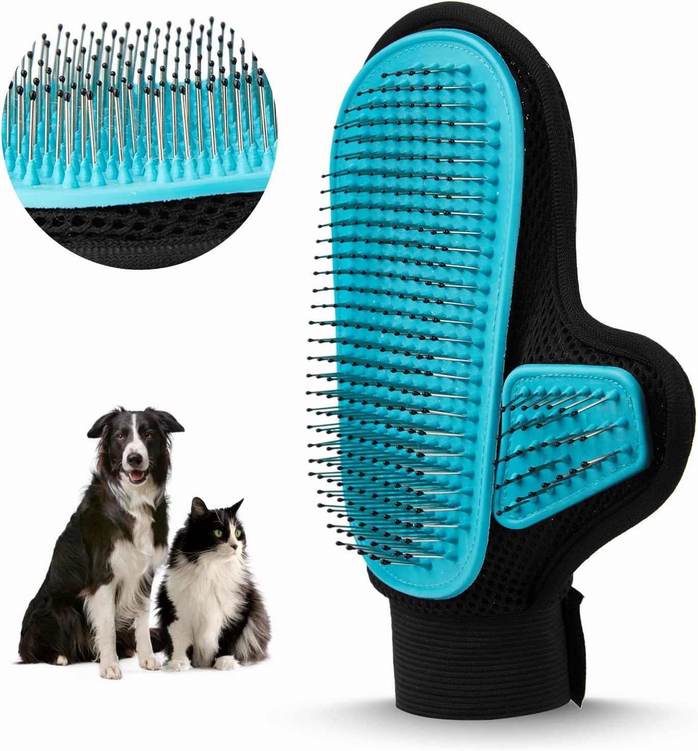 2024 Pet Grooming Gloves with Tipped Pin Brush,Special Design Deshedding Glove - Massage Mitt - Perfect for Dogs & Cats with Long & Medium Fur - Right-Hand -Blue