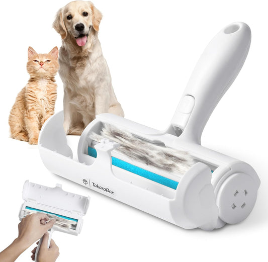 Pet Hair Remover - Lint Roller for Pet Hair - Dogs and Cats Hair Remover for Couch, Furniture, Carpet, Car Seat, Reusable Roller W/Self-Cleaning Base - with Upgraded Handle (Blue)