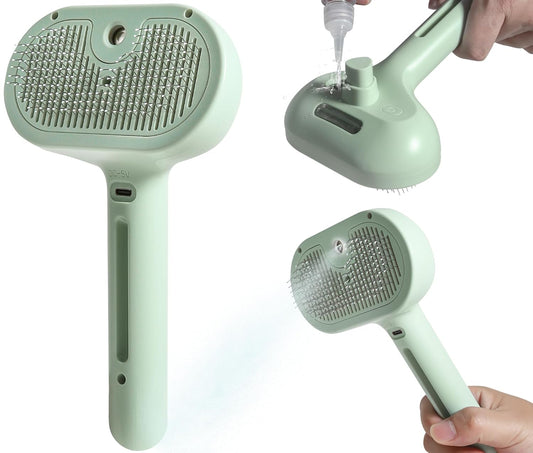Spray Cat Brush for Shedding - 2 in 1 Cleaning Brush for Cats and Dogs - Pet Hair Removal Comb with Water Tank and Release Button - Steamy Cat Brush - Pet Spray Hair Comb (Sky Blue)