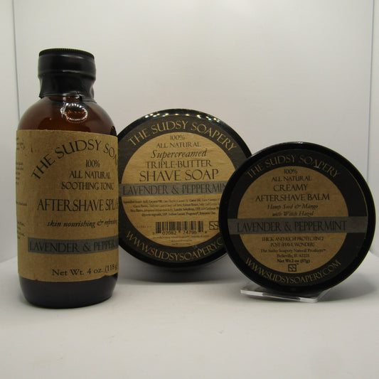 Lavender Peppermint (Triple Butter) Shaving Soap, Splash, and Balm - by Sudsy Soapery (Pre-Owned)