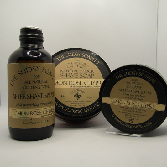 Lemon Rose Chypre (Tallow) Shaving Soap, Splash, and Balm - by Sudsy Soapery & Chatillon Lux (Pre-Owned)