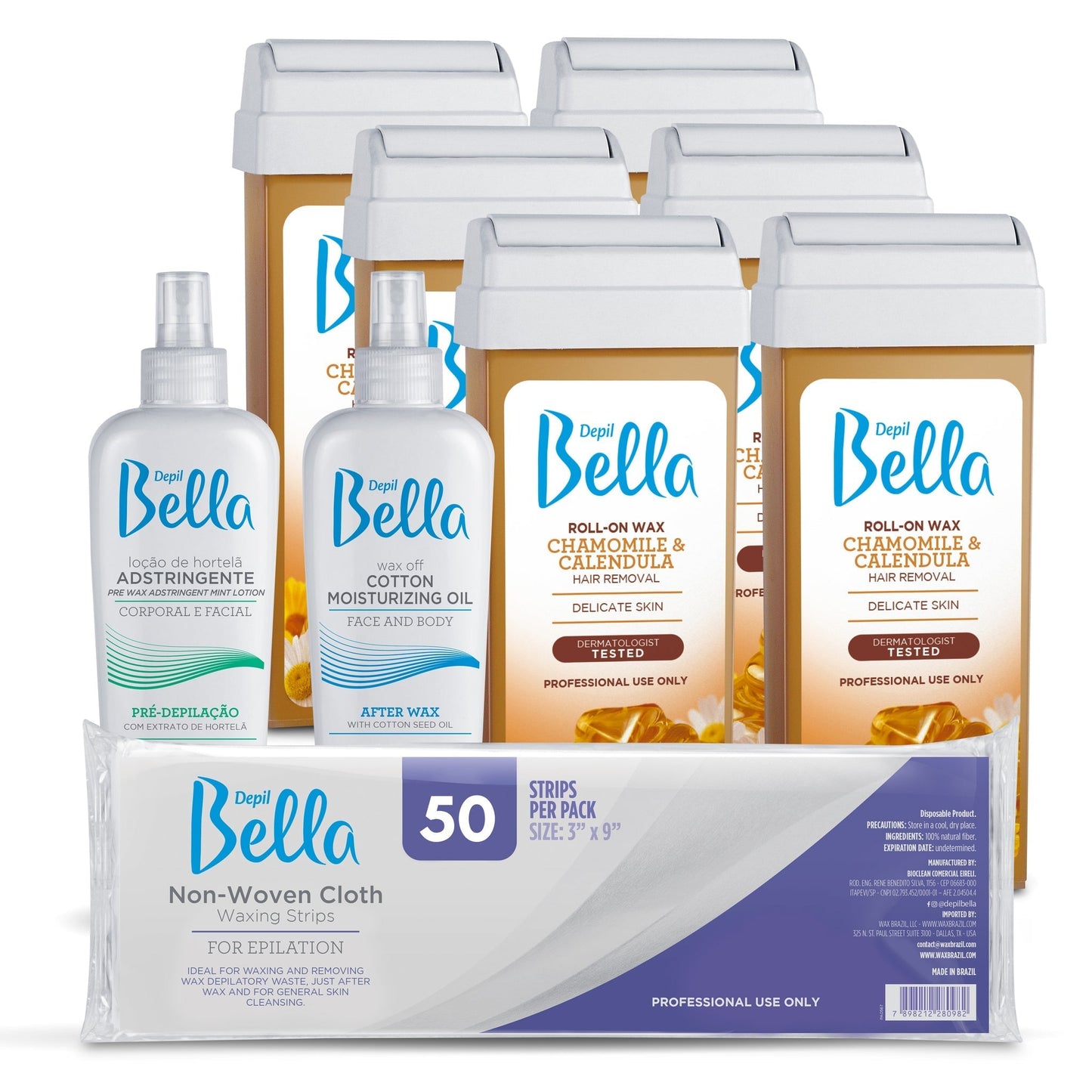 Depil Bella Roll on Chamomile and Calendula Wax Hair Removal Cartridges 3.52Oz (6 PACK+ ADD)