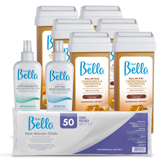 Depil Bella Roll on Chamomile and Calendula Wax Hair Removal Cartridges 3.52Oz (6 PACK+ ADD)