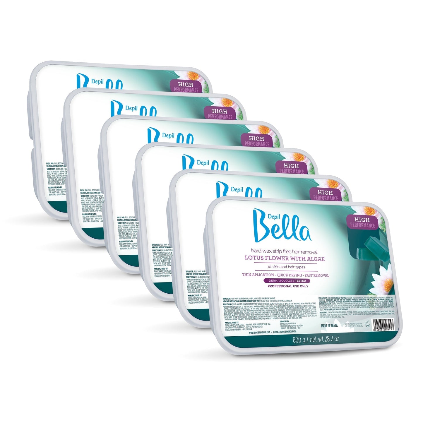 Depil Bella High Performance Hard Wax Hair Removal Lotus Flower & Algae 28.2 Oz (6 Units )