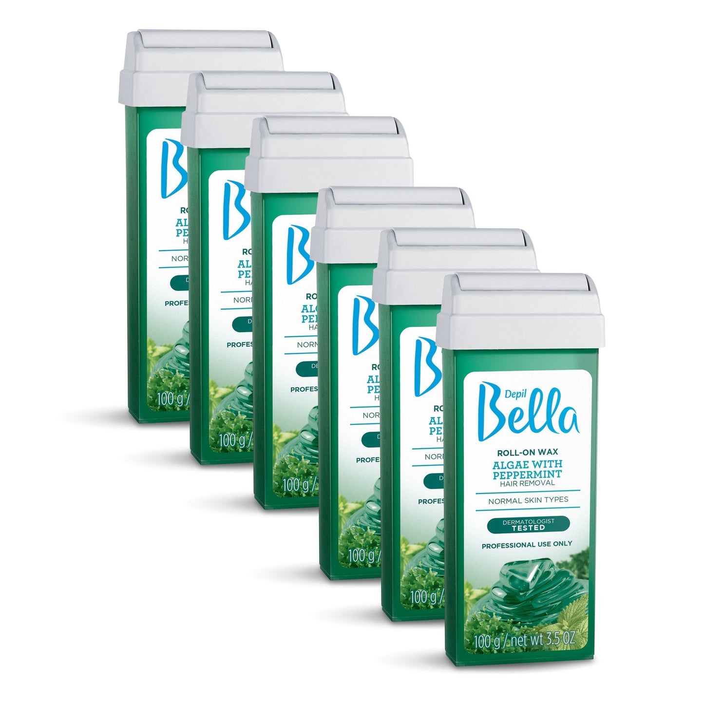 Depil Bella Roll-On Algae with Peppermint Wax Hair Removal Cartridges 3.52Oz (6 Units )
