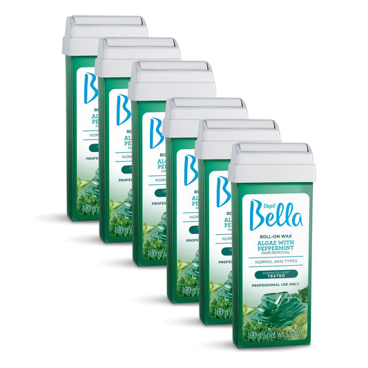 Depil Bella Roll-On Algae with Peppermint Wax Hair Removal Cartridges 3.52Oz (6 Units )