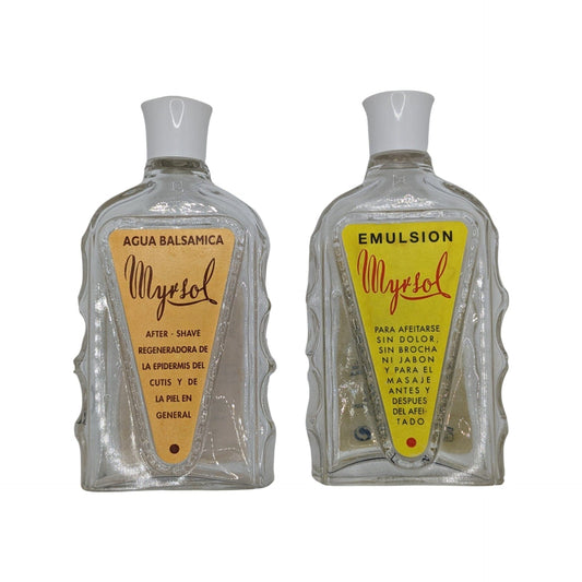 Agua Balsamica & Emulsion Bottles (EMPTY Old Style Glass Bottles) -by Myrsol (Pre-Owned)